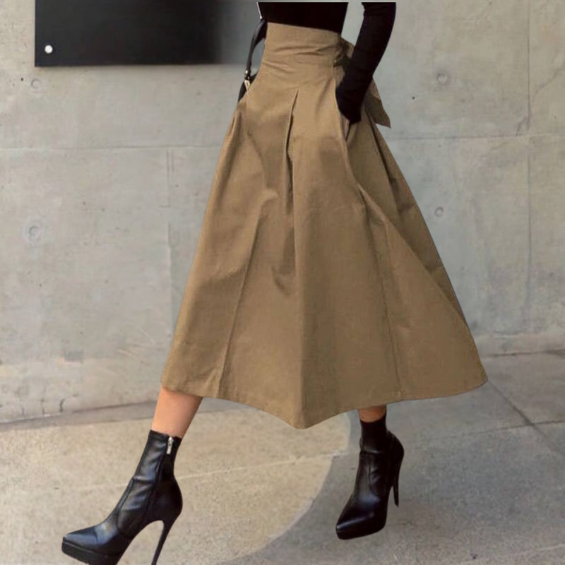 High-Waist Skirt with Bow Detail - Elina-Brown-XS-State of Style