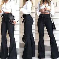 High-Waisted Flared Women's Jeans – Stella-Dark blue with belt-2XS-State of Style