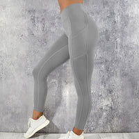 High-Waisted Plus Size Yoga Leggings with Pocket-Navy Blue-2XL-State of Style