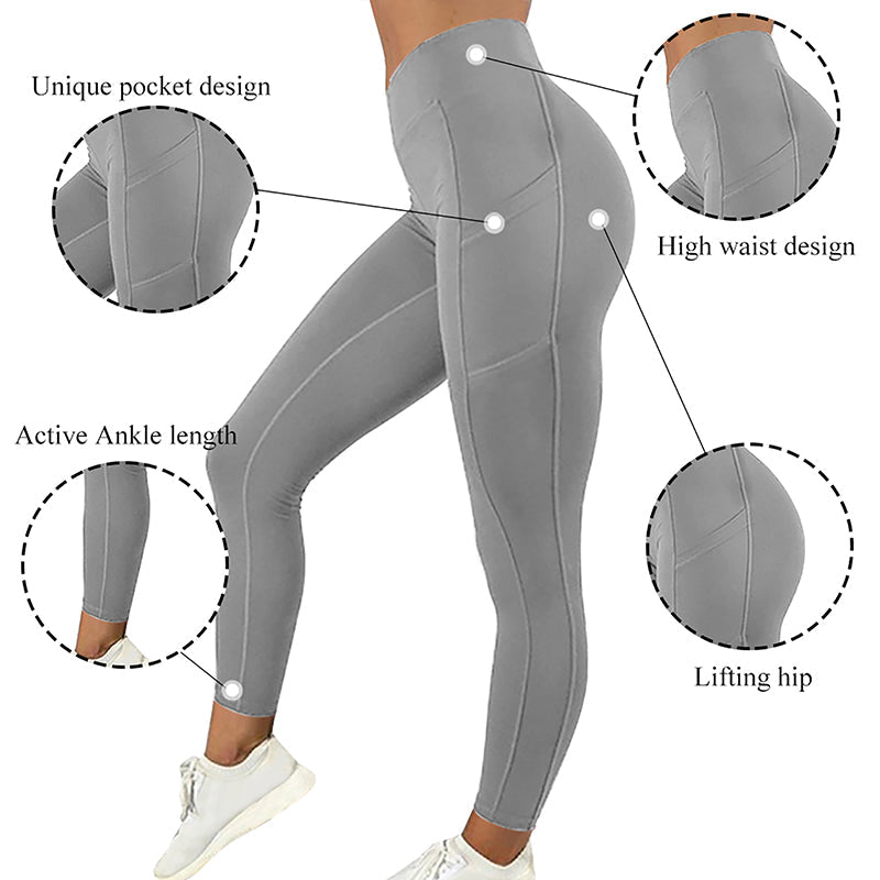 High-Waisted Plus Size Yoga Leggings with Pocket-Navy Blue-2XL-State of Style