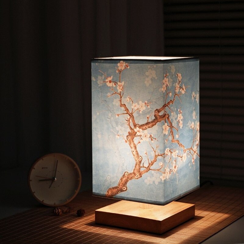 HikariGlow Japanese-Scandinavian Table Lamp-Blue Flower-State of Style
