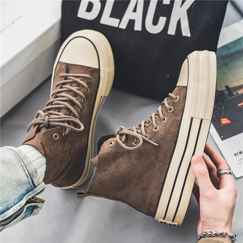 Honeybee High-Tops – Trendy Canvas Sneakers with Thick Sole-Black-8.0 (24.5cm)-State of Style