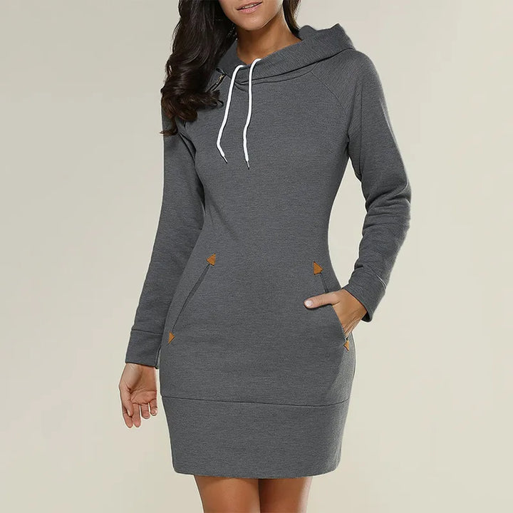 Hooded sweatshirt dress with pockets – Isabella-Dark grey-S-State of Style