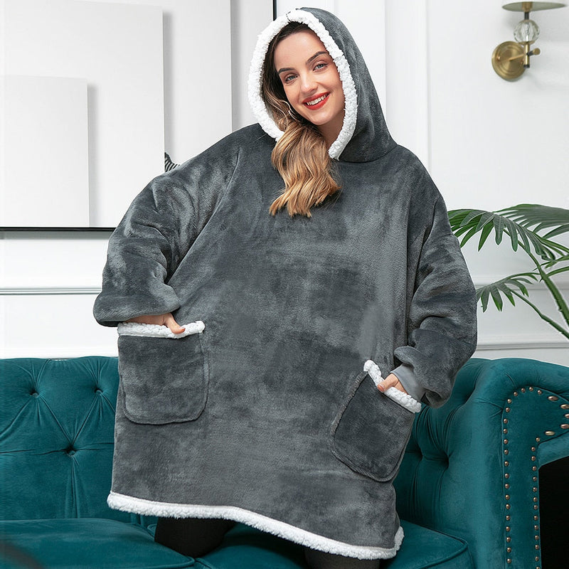 Hoodie & Blanket | Wonderful combination of a soft hoodie and a comfortable blanket in one!-Washed Pink & White-State of Style