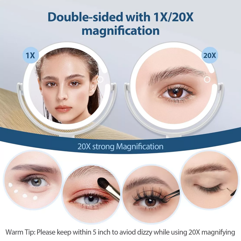 Illuminated Makeup Mirror - 20X Zoom & Adjustable Brightness-State of Style