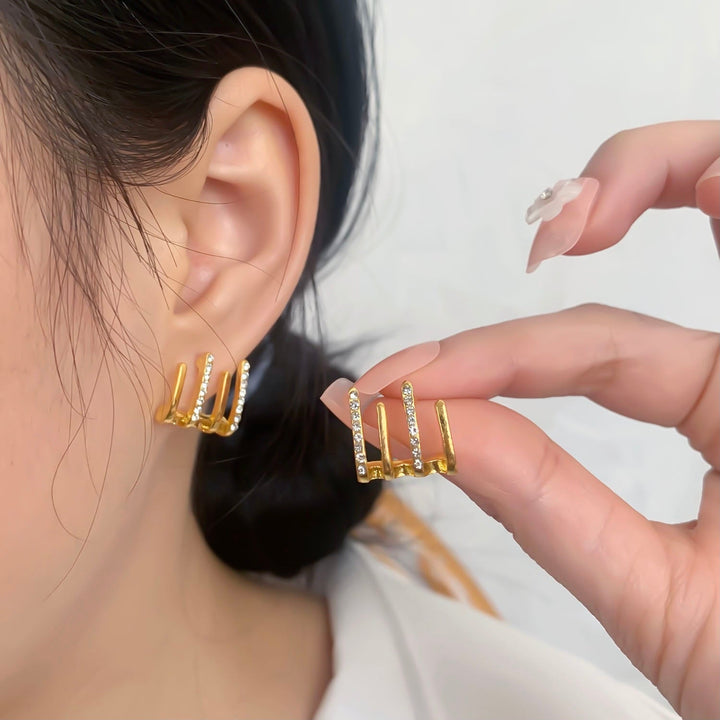 Illusion Earrings with Four Hoops & Zirconia - Zarvia-Gold-State of Style
