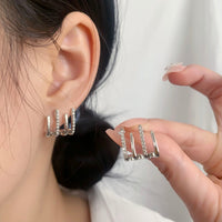 Illusion Earrings with Four Hoops & Zirconia - Zarvia-Silver-State of Style