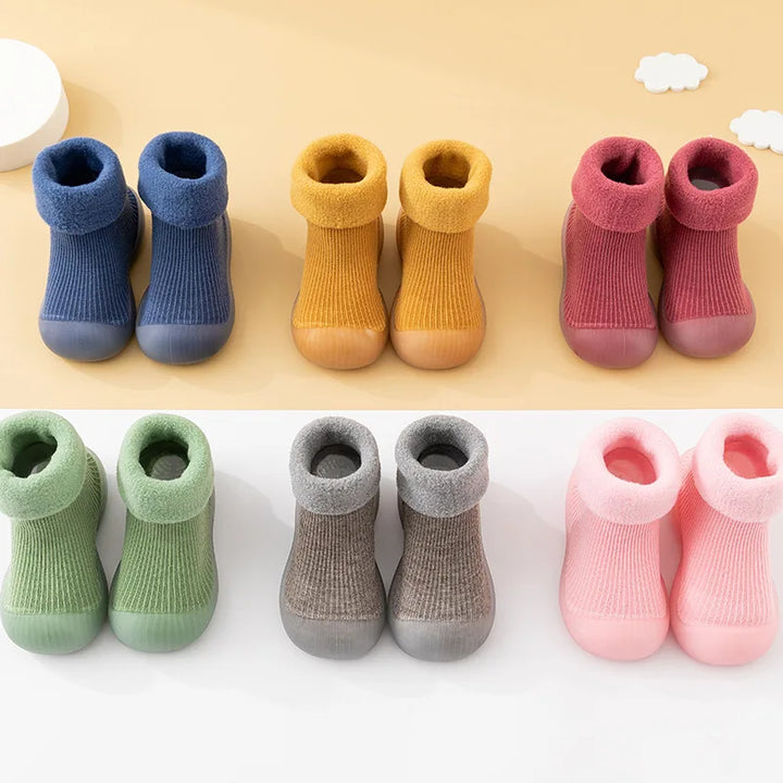 Autumnal non-slip toddler socks with rubber soles – buy one, get one free