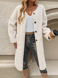 Long Fleece Women's Jacket with Button Closure – Elara