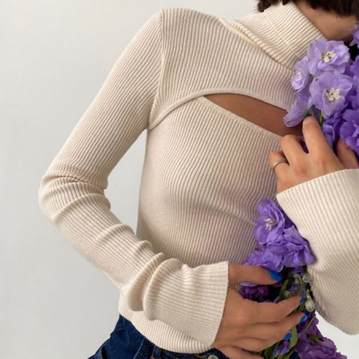 IndiaShirt | Women's Trendy Slit Sweater-Beige-S-State of Style