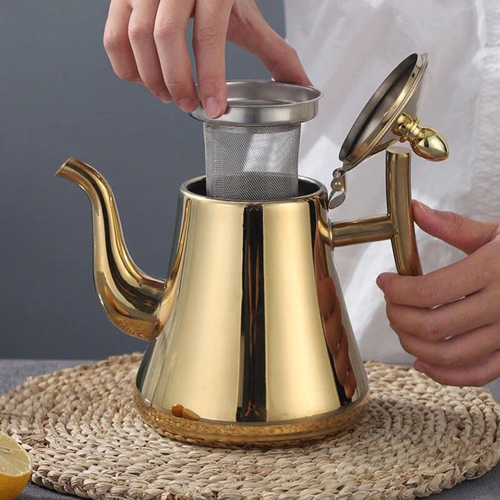 Induction Kettle with Stainless Steel Filter - AquaSteel-Gold-1L-State of Style