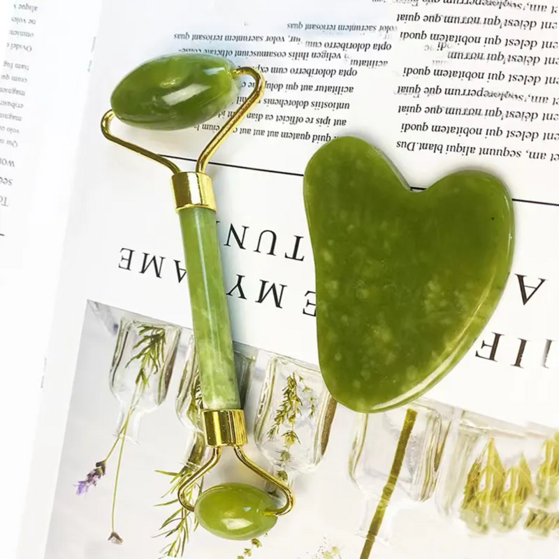 Instant Glow Gua Sha & Jade Roller Set-Green-State of Style