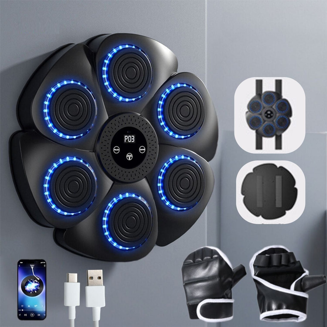 Interactive Smart Boxing Machine - PunchTech-Black + Half Finger Boxing Gloves-State of Style