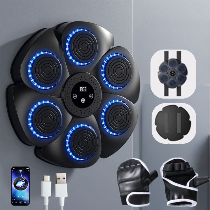 Interactive Smart Boxing Machine - PunchTech-Black + Half Finger Boxing Gloves-State of Style