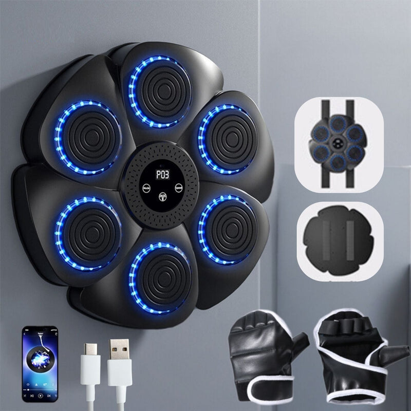 Interactive Smart Boxing Machine - PunchTech-Black + Half-Finger Gloves-State of Style