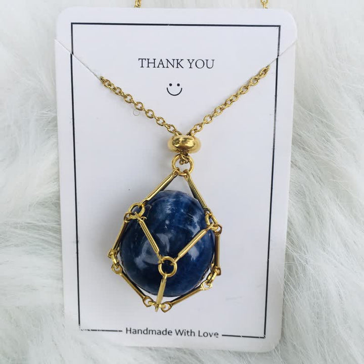Iris Small Natural Crystal Pendant Necklace-Lapis Lazuli-Gold-State of Style