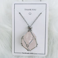 Iris Small Natural Crystal Pendant Necklace-Rose Quartz-Silver-State of Style