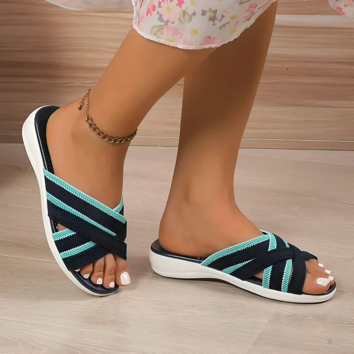 Isabella - Orthopedische Streepmotief Blauwe Slippers-Blauw-34-State of Style