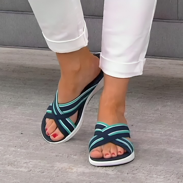 Isabella - Orthopedische Streepmotief Blauwe Slippers-Blauw-34-State of Style