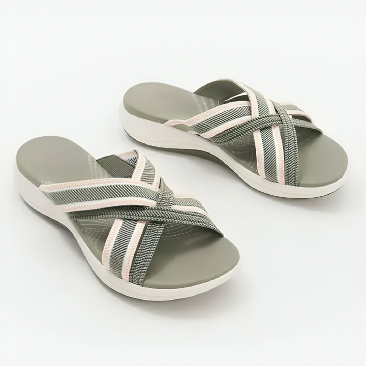 Isabella - Orthopedische Streepmotief Blauwe Slippers-Groen-34-State of Style