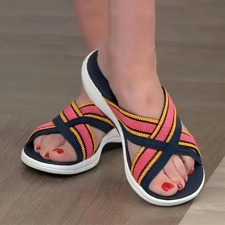 Isabella - Orthopedische Streepmotief Blauwe Slippers-Roze-34-State of Style