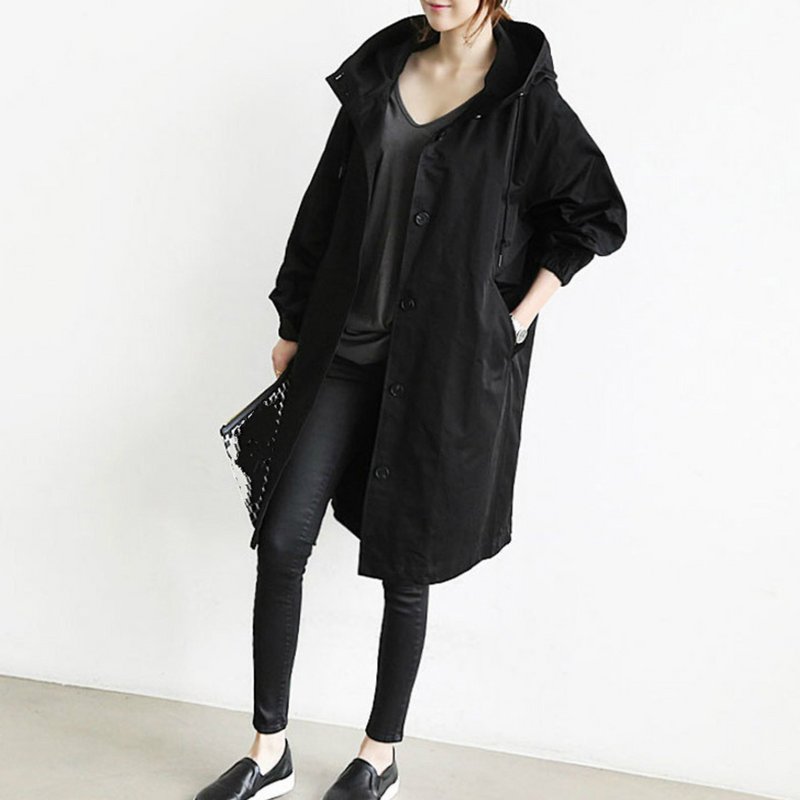 Isabelle Long Women's Trenchcoat with Hood-Black-S-State of Style