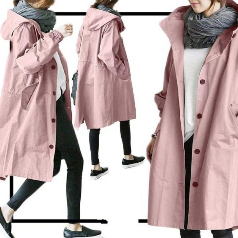 Isabelle Long Women's Trenchcoat with Hood-Pink-S-State of Style