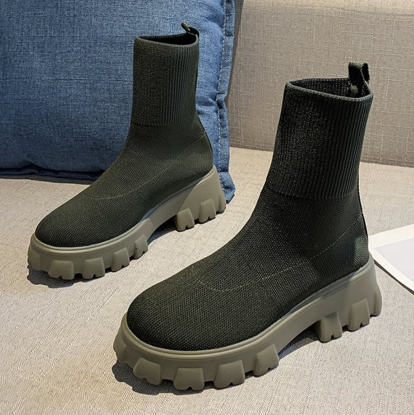 IsabelleBoots | Women's Trendy Sock Boots-Army Green-5.0-State of Style