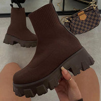 IsabelleBoots | Women's Trendy Sock Boots-Dark Brown-5.0-State of Style