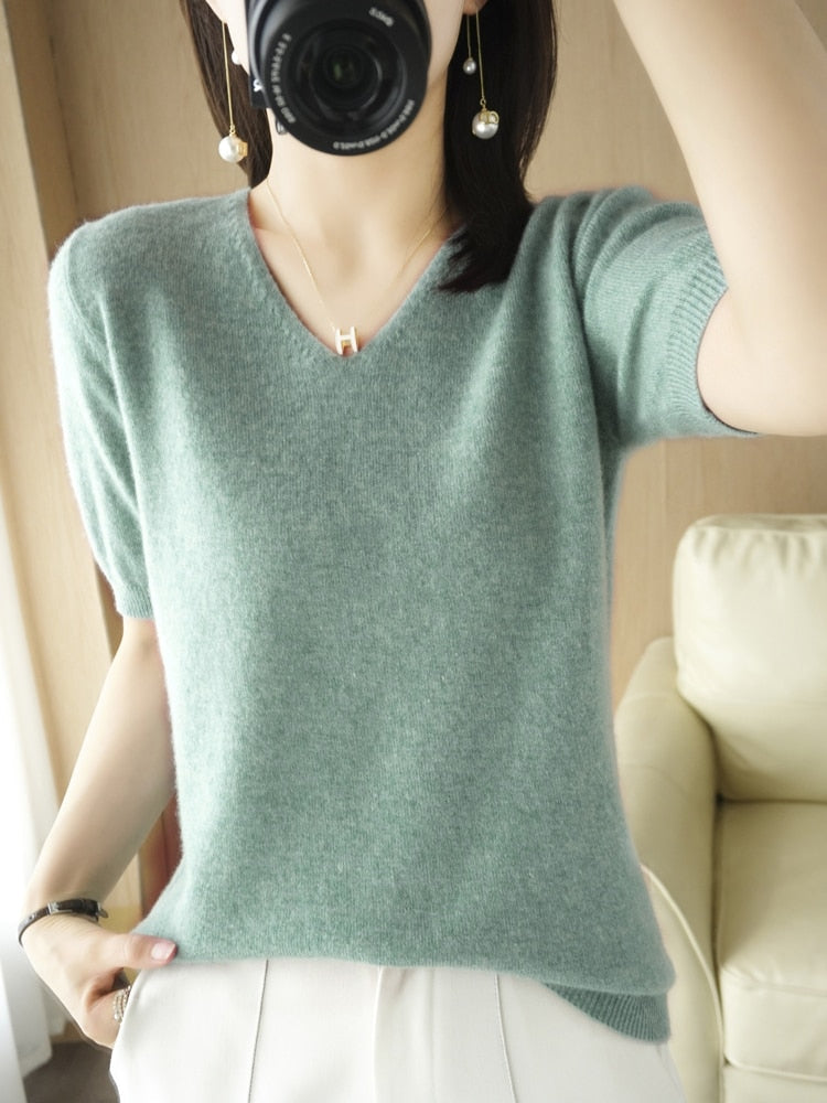 IsabelsShirt | Women's Classic V-Neck Sweater-Vegetation Green-S-State of Style