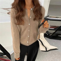 Isla - Comfortable Knitted Cardigan with Buttons-Khaki-One size-State of Style