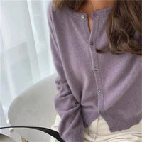 Isla - Comfortable Knitted Cardigan with Buttons-Purple-One size-State of Style