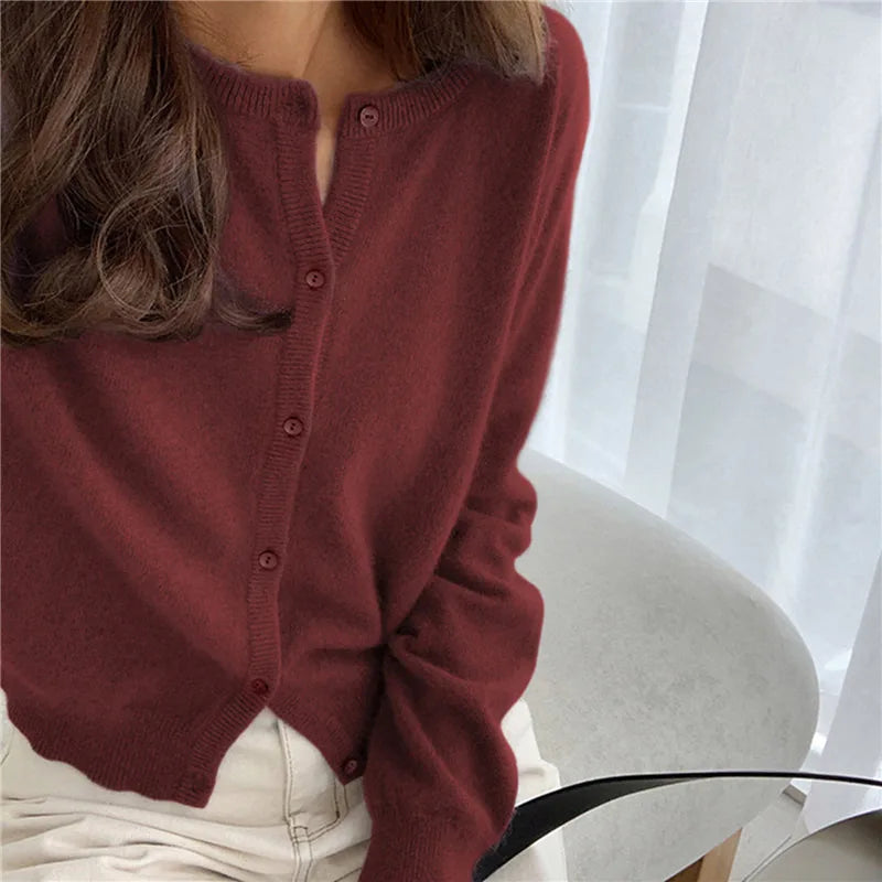 Isla - Comfortable Knitted Cardigan with Buttons-Wine Red-One size-State of Style