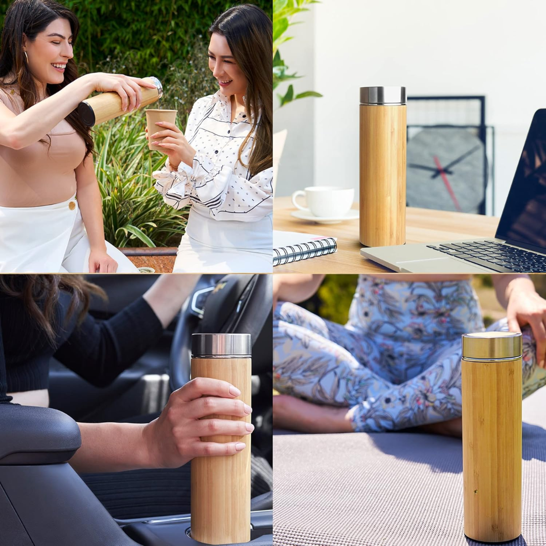 Isolated Premium Bamboo Loose Leaf Tea Infuser Bottle - 500ml-State of Style