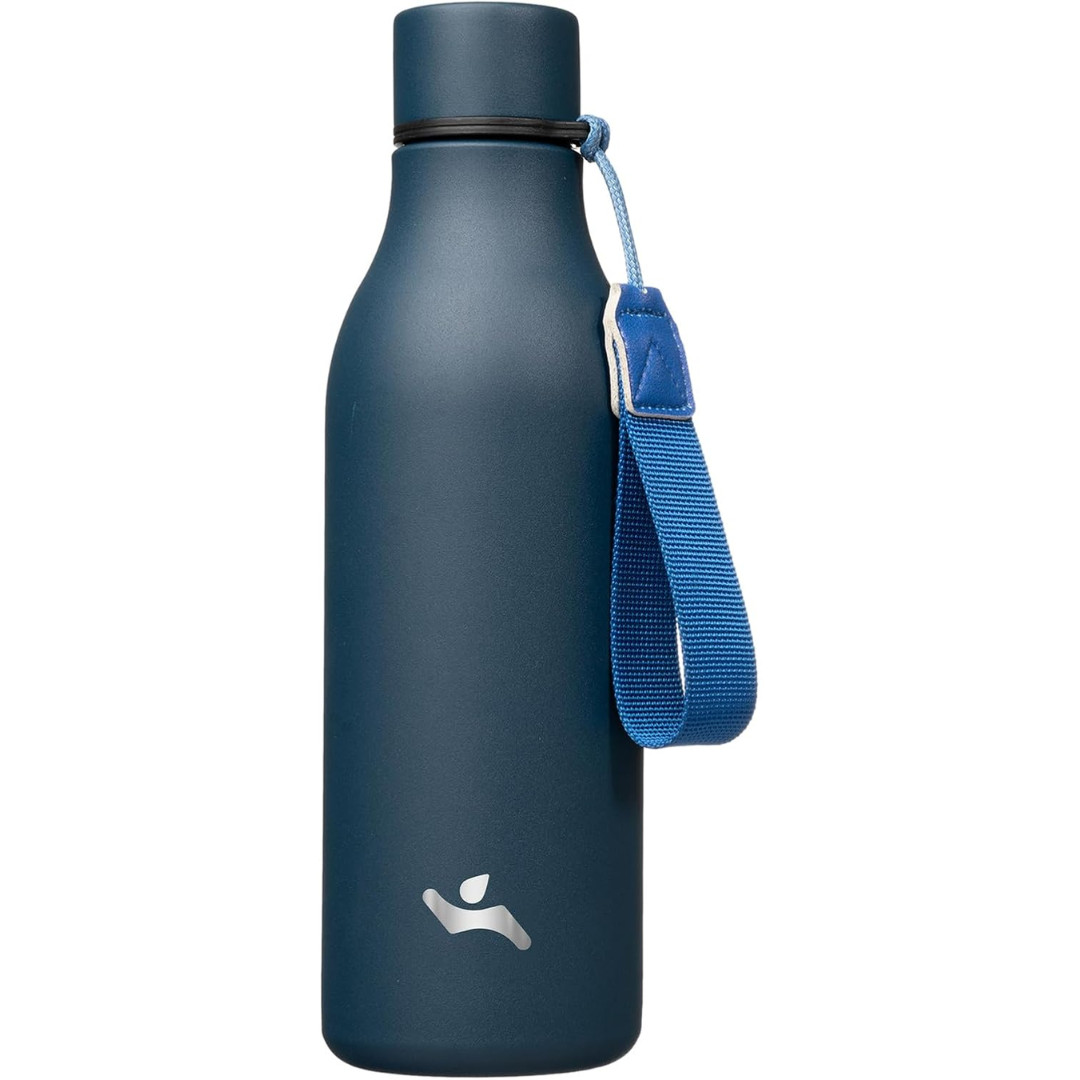 Isolated stainless steel water bottle with strap-Dark blue-500 ml-State of Style