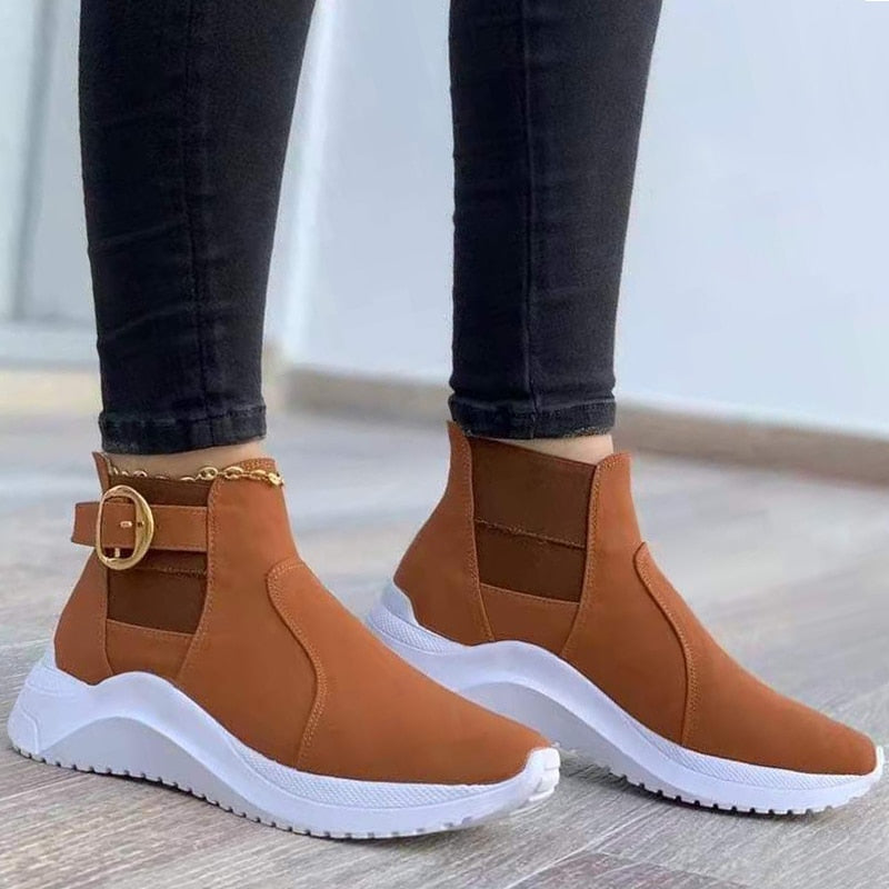 JacoliensSneaks | Women's Sporty High-Top Shoes-Light Brown-4.5-State of Style