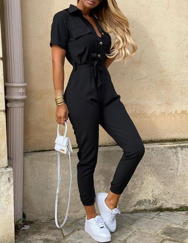 Jade Jumpsuit | Short-Sleeved, Belted & Perfect for Summer-Beige-S-State of Style