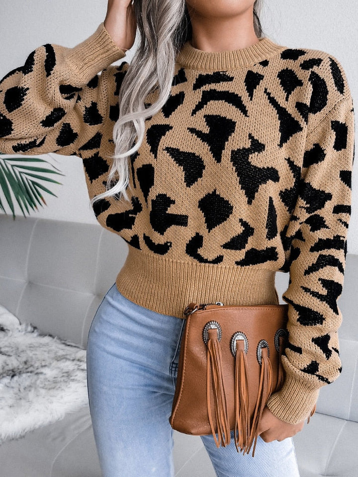 JaguarSweater | Women's Jaguar Print Sweater-Khaki-S-State of Style