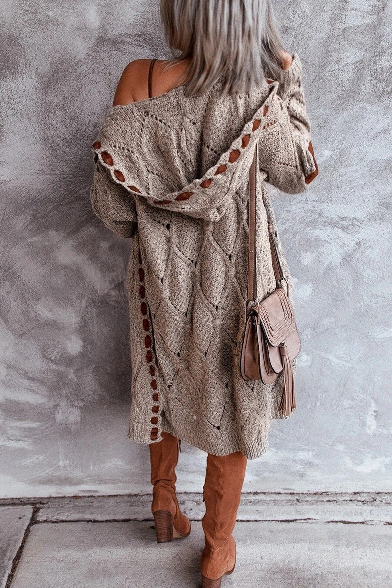 JakesVest | Women's Long Hooded Cardigan-Brown-S-State of Style