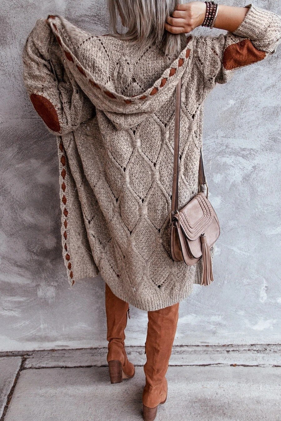 JakesVest | Women's Long Hooded Cardigan-Brown-S-State of Style