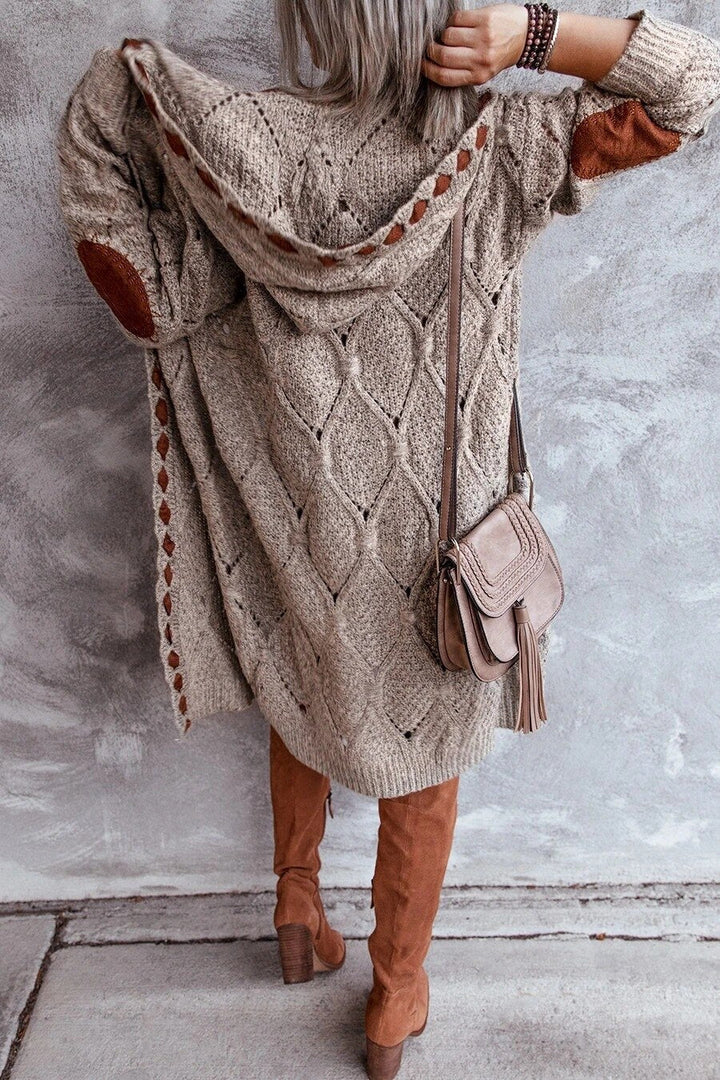 JakesVest | Women's Long Hooded Cardigan-Brown-S-State of Style