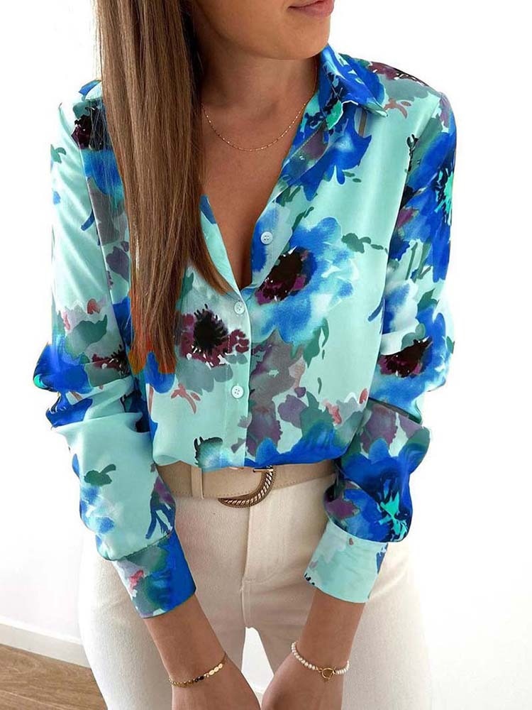 JennsBlouse | Women's Floral Print Blouse-Blue-S-State of Style