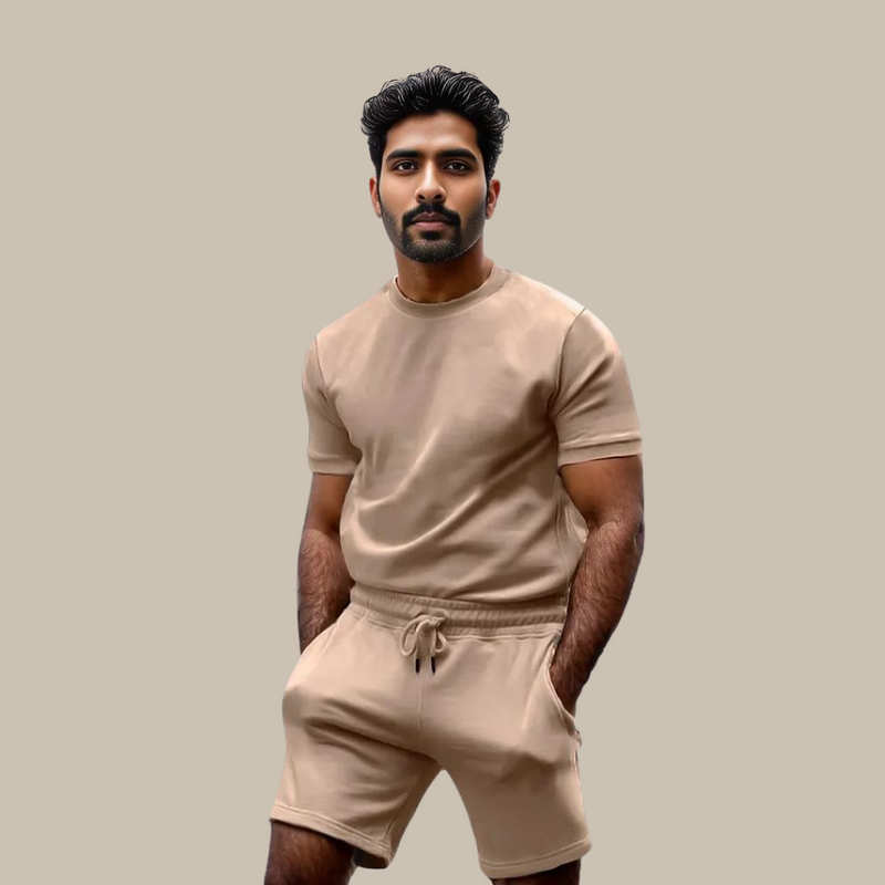 Jethro - Simple Casual T-Shirt and Shorts Set | Premium Summer Collection-Khaki-S-State of Style