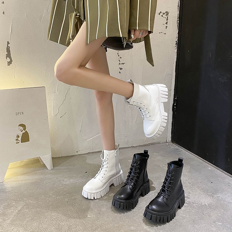 JetsBoots | Women's Leather Ankle Boots-White-4.5-State of Style