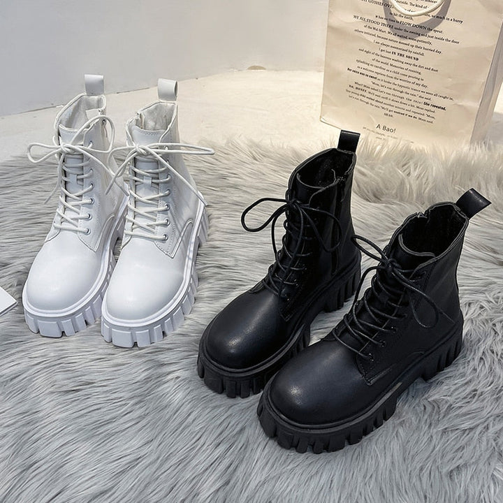 JetsBoots | Women's Leather Ankle Boots-White-4.5-State of Style