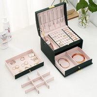 Jewellery box with 3 drawers and luxurious velvet interior – Amylin-Dark green-State of Style