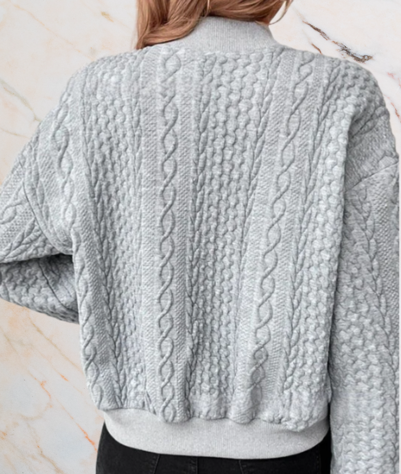 Jorja – Button-Up Sweater with Embossed Pattern Design-S-Grey-State of Style