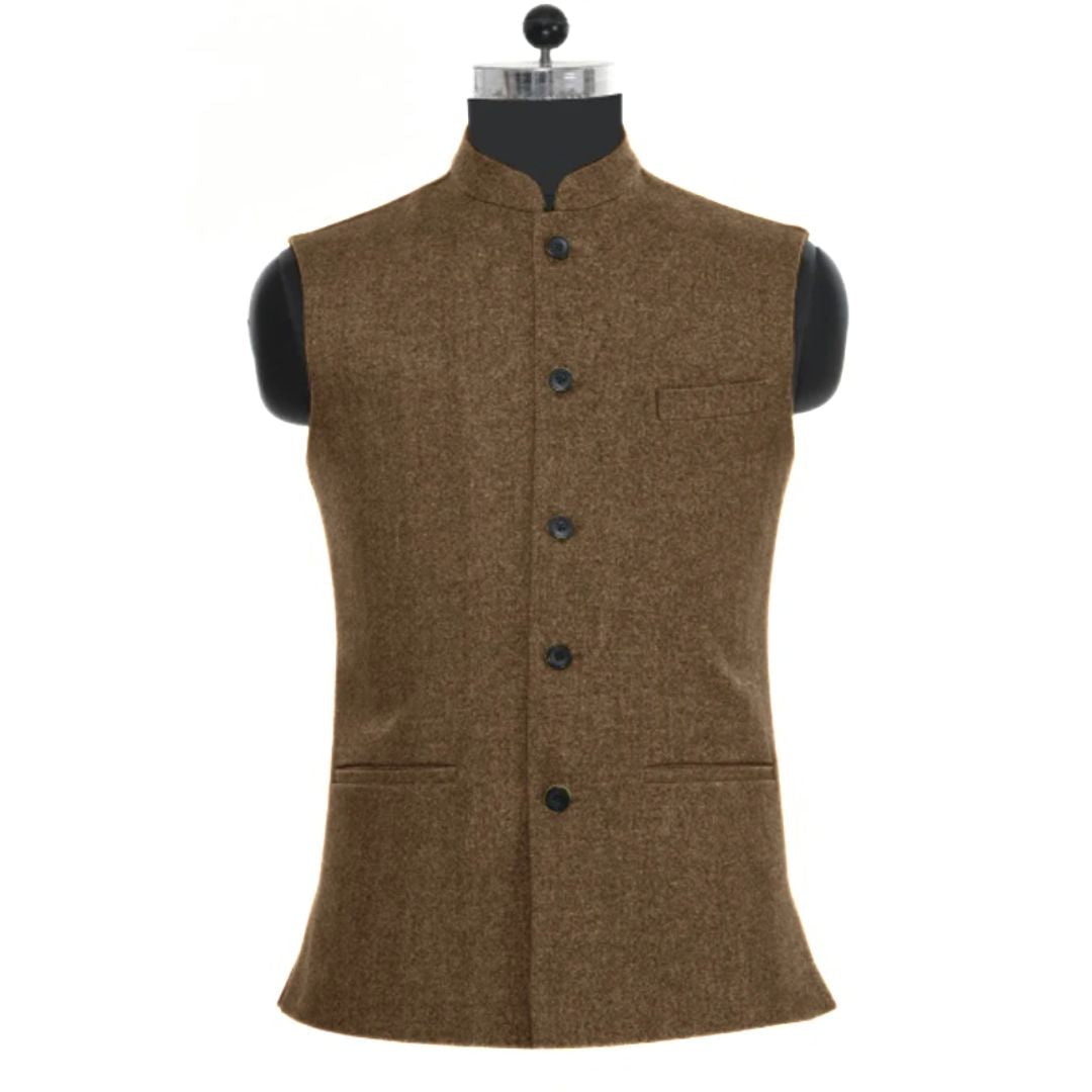 Joseph Traditional Vest – Wool Tweed Waistcoat with Stand-Up Collar-Brown-XS-State of Style