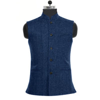 Joseph Traditional Vest – Wool Tweed Waistcoat with Stand-Up Collar-Navy Blue-XS-State of Style