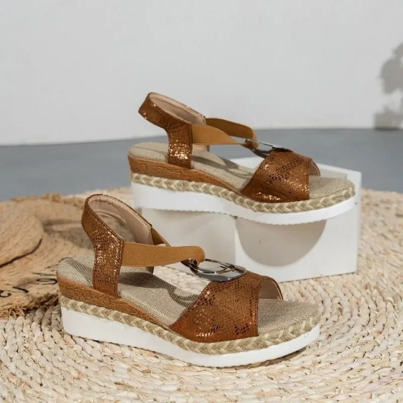Julia - Orthopedische Gouden Sleehak Sandalen-Donker kaki-36-State of Style